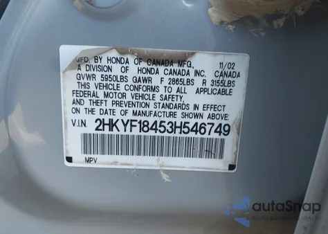 2003 Honda Pilot Ex z USA, uszkodzony, nr VIN 2HKYF18453H546749